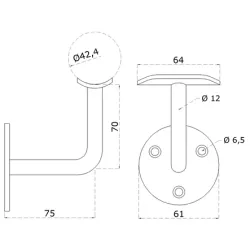 Držiak madla ø 42,4 mm na stenu, leštená nerez AISI 304 Držiak madla ø 42,4 mm na stenu, leštená nerez AISI 304